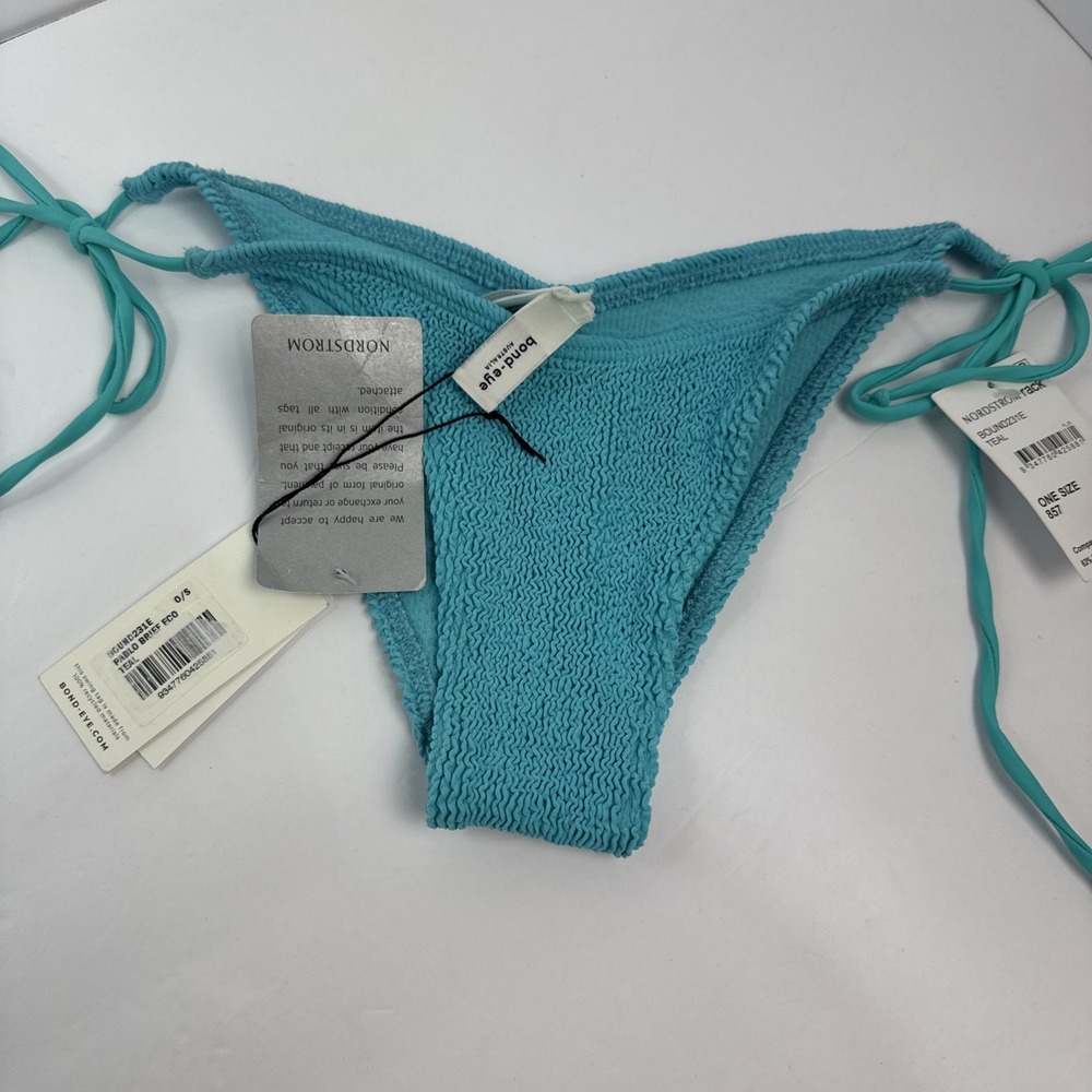 Bond Eye Pablo Eco Brief Bikini Bottom Teal Blue Textured One size Side Tie